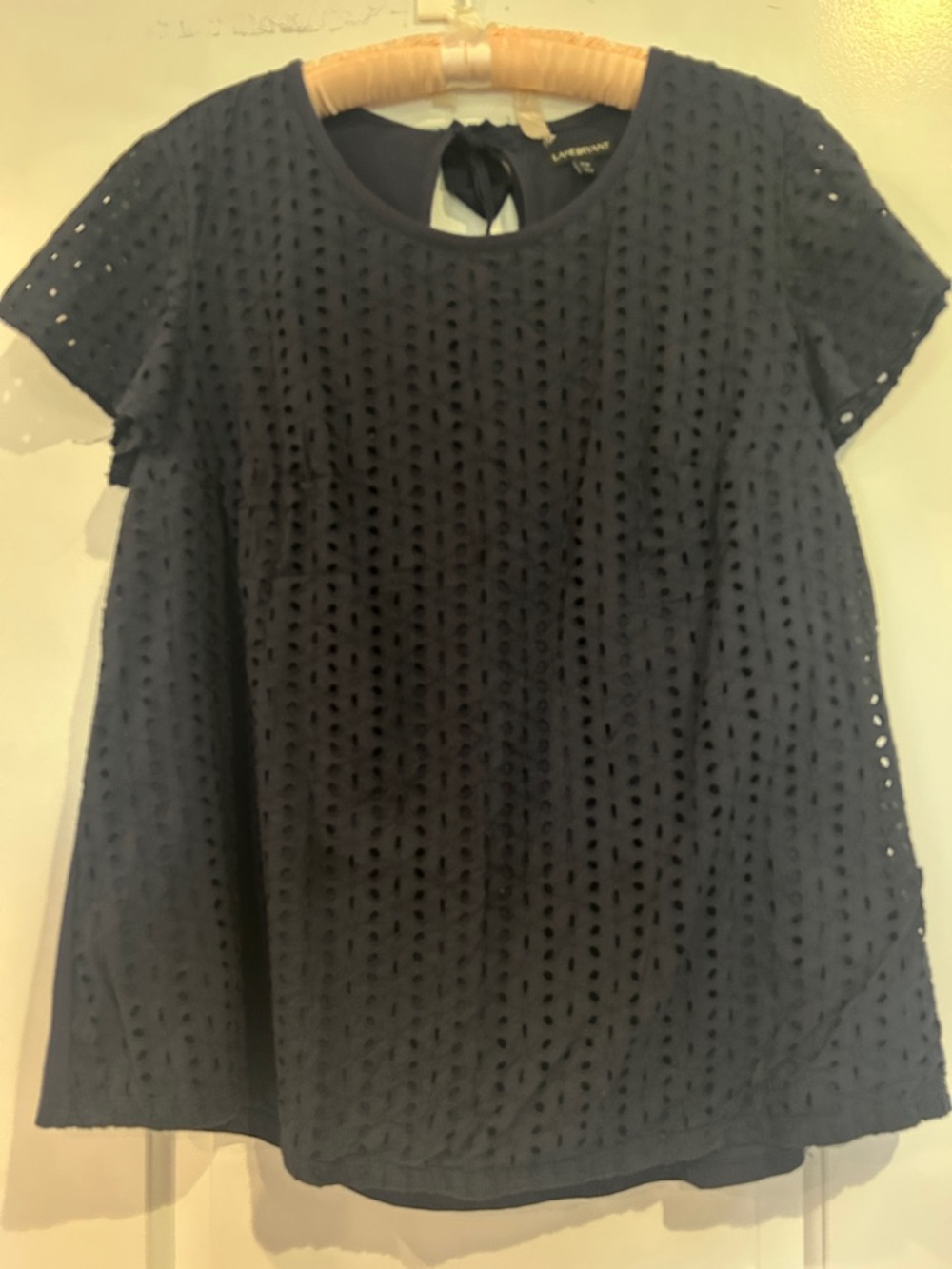 Lane Bryant Navy Eyelet Short Sleeve Blouse
